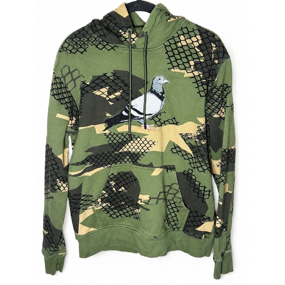 Staple Pigeon Mens M Camo Hoodie Olive Green Embroidered Pigeon Streetwear